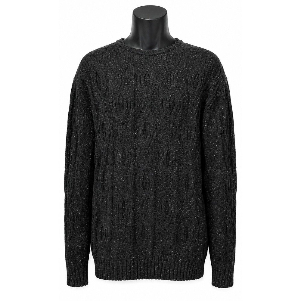 Dalmine Mens Pullover Crew Neck Cable Knit Sweater‎ Large Black Wool Blend Italy